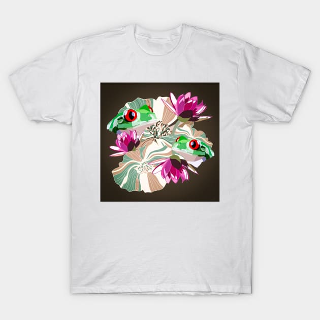 Frogs and lillies T-Shirt by Digital GraphX